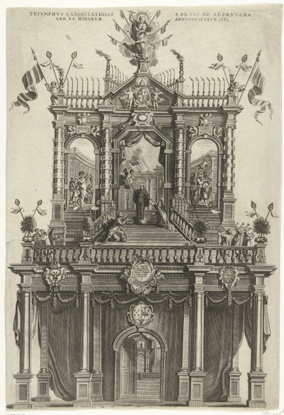 Triumfální brána postavená v Antverpách u příležitosti svatořečení Petra z Alcantary v roce 1669 Triumphus Canonizationis S. Petri de Alcantara Ord. F.F. Minorum Antverp. 16. září 1669 (název na objektu) od Susanna Verbruggen (signed by artist)