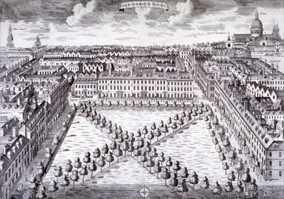 Pohled z ptačí perspektivy na náměstí Charterhouse, Finsbury, Londýn, c1750 od Sutton Nicholls
