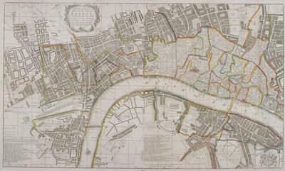 Mapa Westminster, City of London, Southwark a okolních oblastí, 1739 od Sutton Nicholls