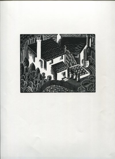 Back Gardens (dřevoryt) od Suzanne Cooper