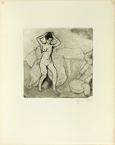 Catherine připravuje koupel a Louise, nahá, si upravuje vlasy od Suzanne Valadon