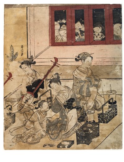 Čtyři dívky z Yoshiwara v místnosti od Suzuki Harunobu