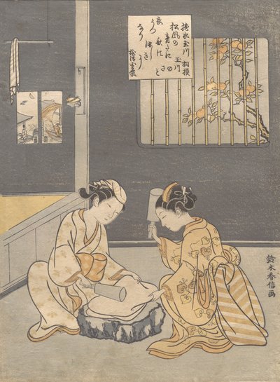 Fulling Cloth na řece Jewel Kinuta no Tamagawa, ca. 1768, ca. 1768. od Suzuki Harunobu