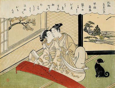Husy sestupující na mosty koto (Kotoji rakugan) ze sady „Osm módních výhledů do salonu (Furyu zashiki hakkei)“ od Suzuki Harunobu