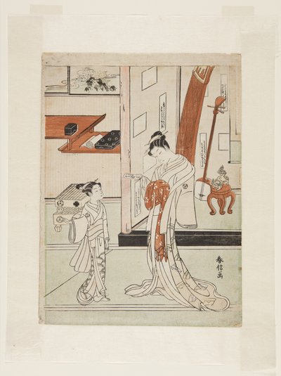 Geisha and Attendant (barevný dřevořez) od Suzuki Harunobu