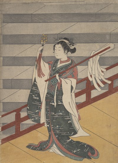 Dívka na balkóně nad kamenným schodištěm, ca. 1768, ca. 1768. od Suzuki Harunobu