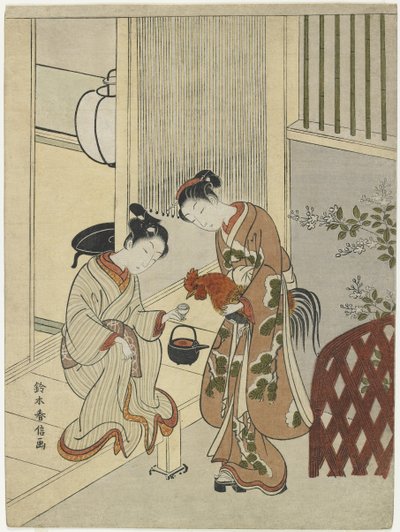 Lovers Plying a Rooster with Sake, c. 1767 od Suzuki Harunobu