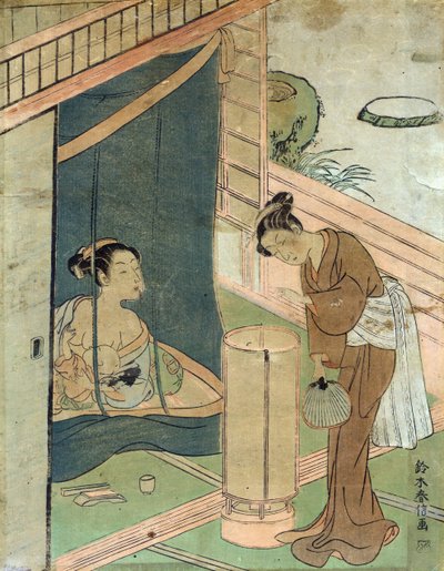 Matka a dítě za moskytiérou od Harunobu Suzuki, japonského návrháře kresby dřevěných bloků ve stylu Ukiyo-e. od Suzuki Harunobu
