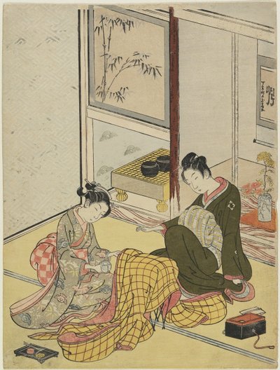 Parfémování róby jako Mitate ze čtyř elegantních zábav, podzim 1767 (barevný dřevotisk) od Suzuki Harunobu