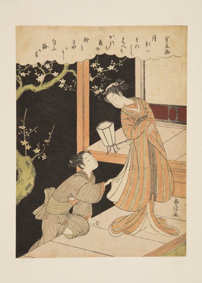 Plum Blossoms on a Dark Night (Yamiyo no ume) (barevný dřevotisk) od Suzuki Harunobu