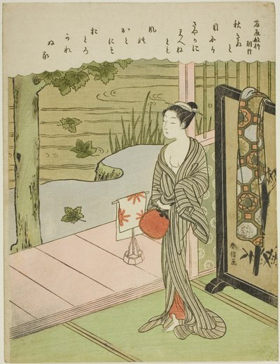 Báseň Fujiwara no Toshiyuki z nepojmenované série Třicet šest nesmrtelných básníků od Suzuki Harunobu
