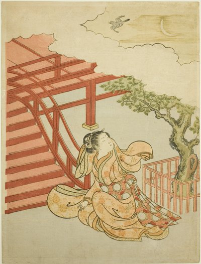 Volání kukačky z oblaků (parodie na Minamoto no Yorimasa) od Suzuki Harunobu