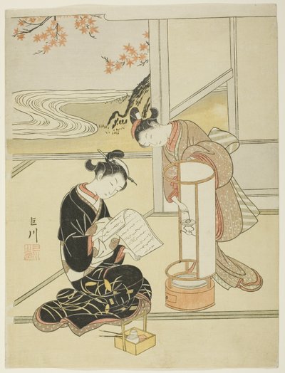 Večerní záře lampy (Andon no sekisho), ze série „Osm pohledů do salonu (Zashiki hakkei)“ od Suzuki Harunobu