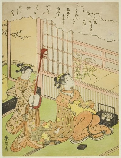 Měsíc (Tsuki), ze série "Módní scény sněhu, měsíce a květin (Furyu setsugekka)" od Suzuki Harunobu