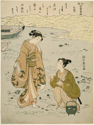 Třetí měsíc (Sangatsu), ze série "Populární verze nesmrtelných básníků ve čtyřech ročních obdobích (Fuzoku shiki kasen)" od Suzuki Harunobu