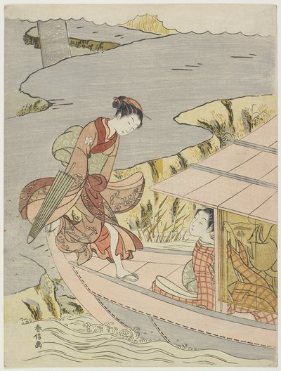 Žena nasedající na loď, c. 1767 od Suzuki Harunobu