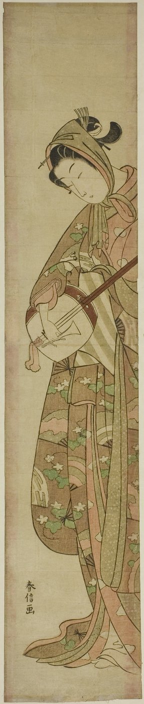 Žena hrající na Shamisen od Suzuki Harunobu