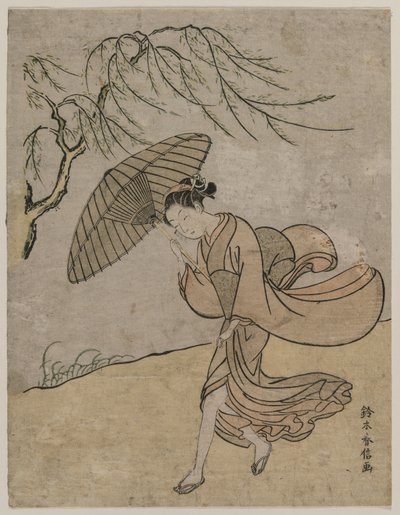 Žena běžící kolem vrby ve větru, 1766 nebo 1767. od Suzuki Harunobu