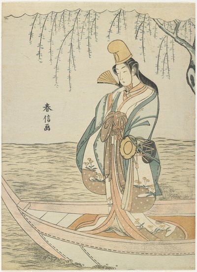 Žena ve člunu Asazuma v masce Shirabyo_shi, c. 1767 od Suzuki Harunobu