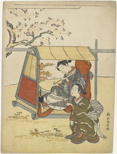 Mladá žena pozorující třešňové květy jako Mitate Lady Nakanokimi, c. 1767 od Suzuki Harunobu