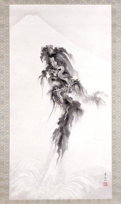 Rising Dragon a hora Fuji (inkoust a zlato na papíře) od Suzuki Kiitsu