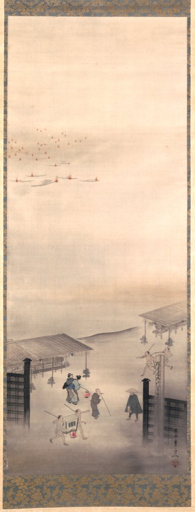Yoshiwara a Shinagawa, období Edo (inkoust, barva a zlato na hedvábí) od Suzuki Kiitsu