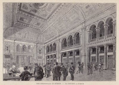 Der Borsensaal v Zurichu, La Bourse a Zurich (rytina) od Swiss School