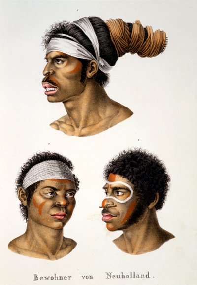 Domorodci z Nového Holandska (Austrálie), z Etnologické studie různých rasových typů z různých kontinentů, C.I. Brodtmann, 1824 od Swiss School
