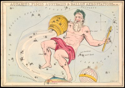 Aquarius, Pisces Australis a Ballon Aerostatique, cca 1825 (karta, papír, hedvábí) od Sydney Hall