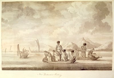 Add.23920, f.44 Novozélanďané rybaření, leden 1770 od Sydney Parkinson