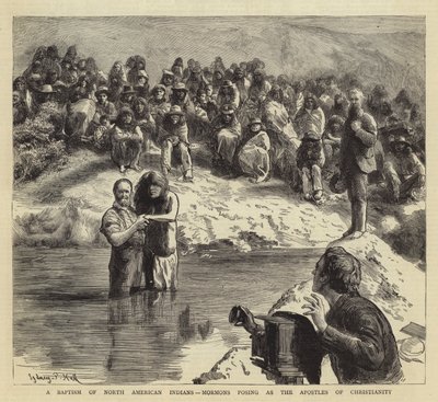 Křest severoamerických indiánů, mormonů vydávajících se za apoštoly křesťanství od Sydney Prior Hall