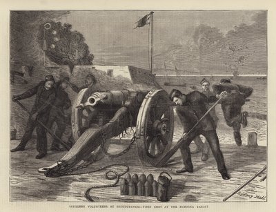 Dělostřelečtí dobrovolníci v Shoeburyness, první výstřel na běžící terč od Sydney Prior Hall