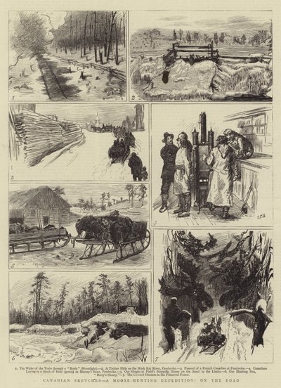 Canadian Sketches, expedice na lov losů, na cestě od Sydney Prior Hall