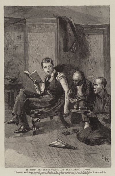 V Japonsku, 1881, Princ George a tetovací umělec od Sydney Prior Hall