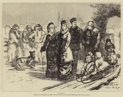Inkog, náčrtek markýze z Lorne a princezny Louise během jejich prvních dnů v Ottawě od Sydney Prior Hall