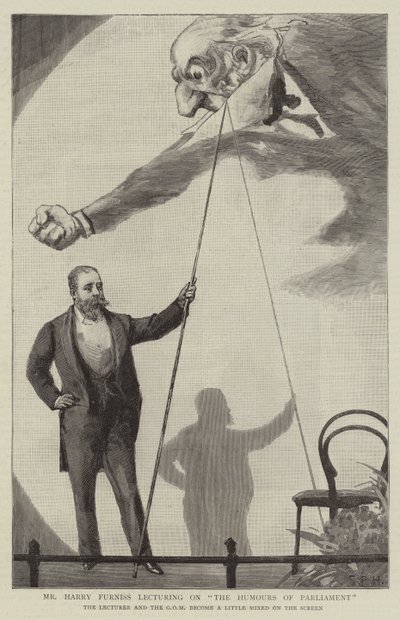 Pan Harry Furniss přednáší o The Humours of Parliament od Sydney Prior Hall