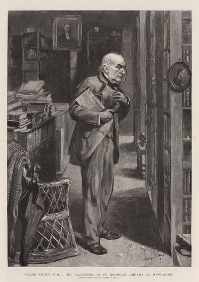 Mír po dřině, pane Gladstone v knihovně St Deiniol v Hawardenu od Sydney Prior Hall