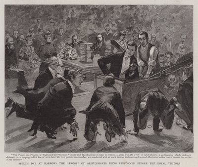 Den projevů v Harrow, představení Aristofanových Žab před královskými návštěvníky od Sydney Prior Hall