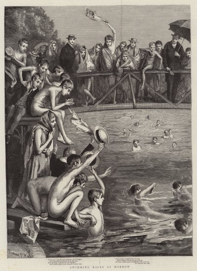 Plavecké závody v Harrow od Sydney Prior Hall