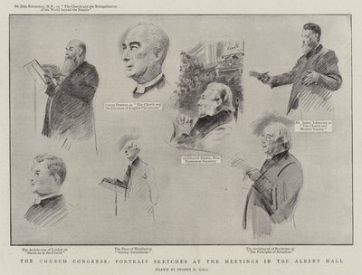 Církevní kongres, portrétní skici na setkáních v Albert Hall litho od Sydney Prior Hall