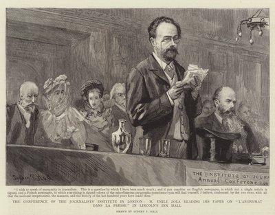 Konference Novinářského institutu v Londýně, Emile Zola čte svou práci o L