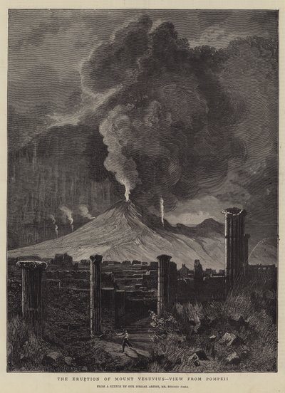 Erupce sopky Vesuv, pohled z Pompejí od Sydney Prior Hall