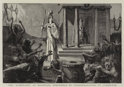 Eumenides z Aischyla v podání vysokoškoláků v Cambridge od Sydney Prior Hall