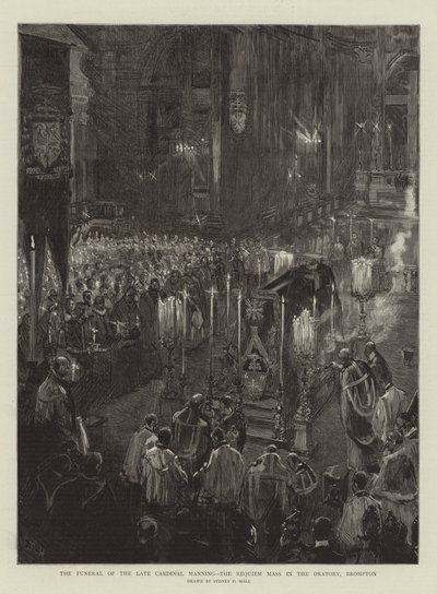 Pohřeb zesnulého kardinála Manninga, zádušní mše v oratoři, Brompton od Sydney Prior Hall