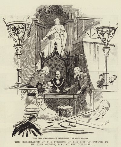 Prezentace svobody města Londýna siru Johnu Gilbertovi, RA, v Guildhall od Sydney Prior Hall