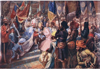Princ z Walesu v Indii, ilustrace z Cassells History of England, 1900s od Sydney Prior Hall