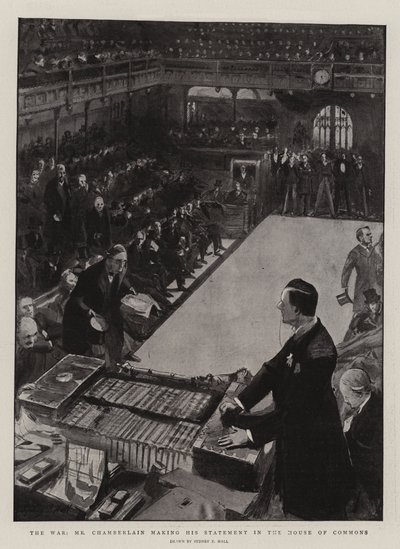 Válka, pan Chamberlain učinil své prohlášení v Dolní sněmovně od Sydney Prior Hall