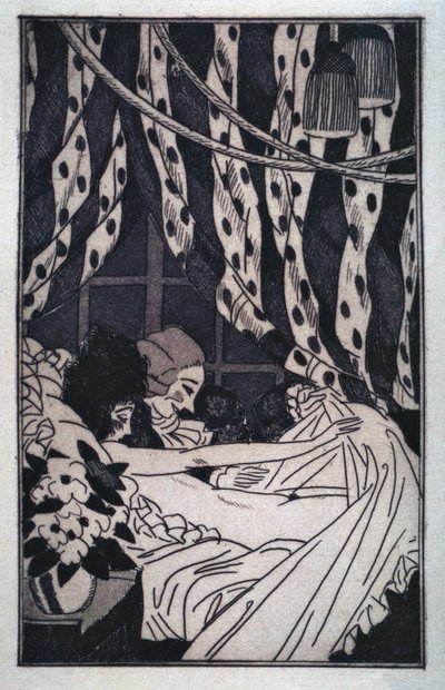 Erotika: Giacomo Casanova (1725-1798) zvedá prostěradla, aby rozjímal o své nahé milence, začátek 20. století (lept) od Sylvain Sauvage