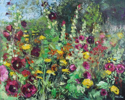 Hollyhock Garden, 2021 (olej na plátně) od Sylvia Paul