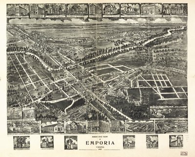 Pohled z ptačí perspektivy na Emporia, Virginie 1907. od T. M. Fowler